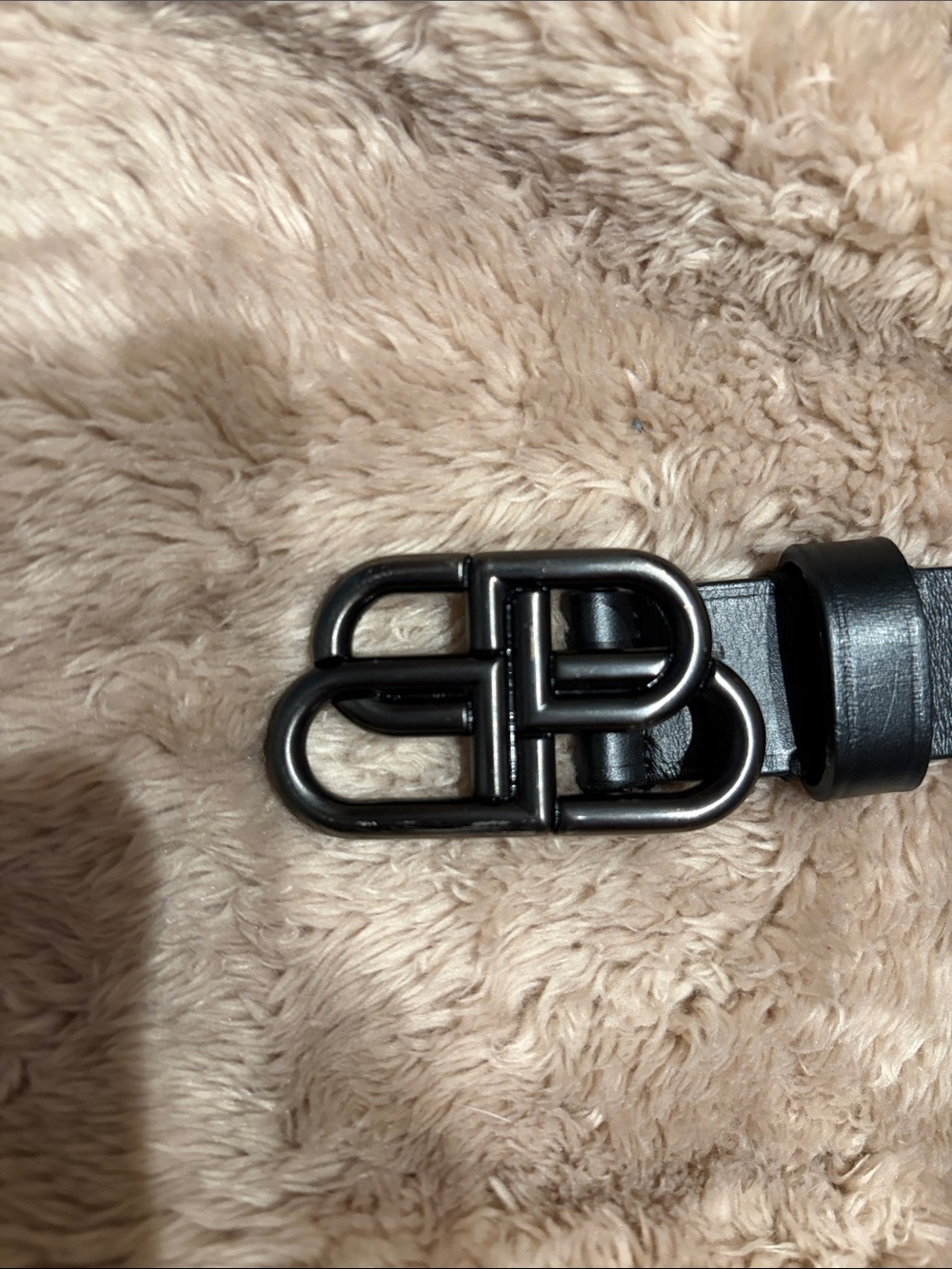 Balenciaga Black Leather Belt with Interlocking Double B Logo Buckle